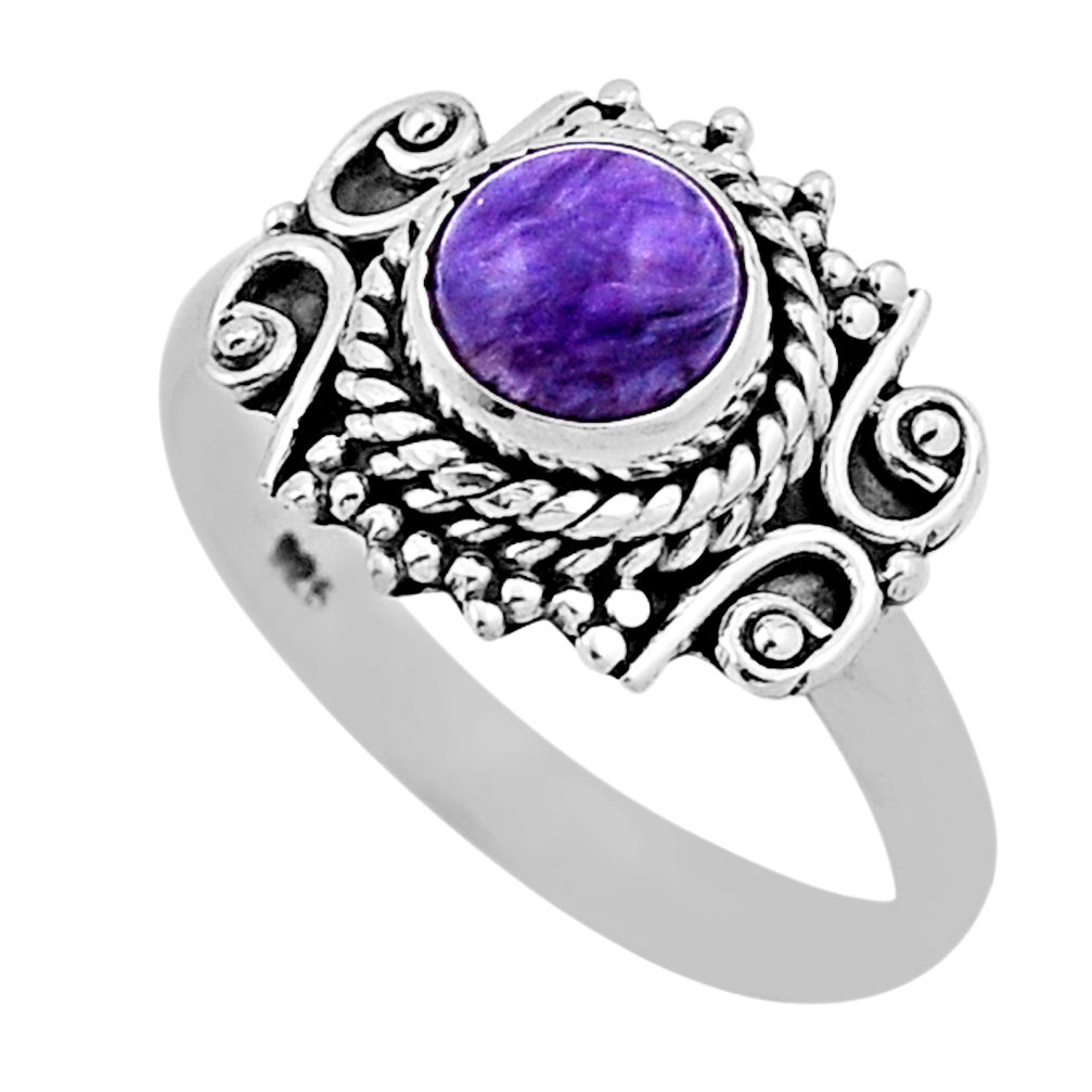 1.04cts solitaire natural purple charoite (siberian) silver ring size 7.5 n34711