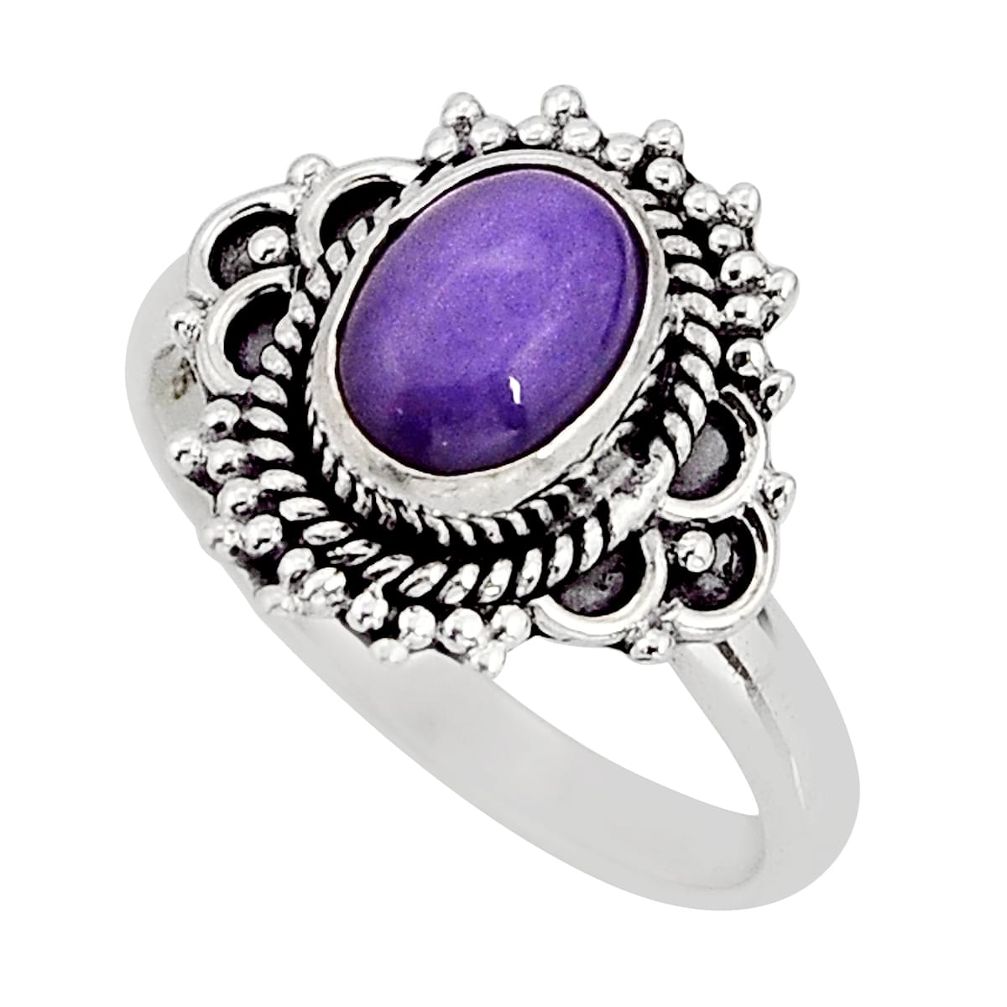 2.09cts solitaire natural purple charoite (siberian) silver ring size 7 y76844
