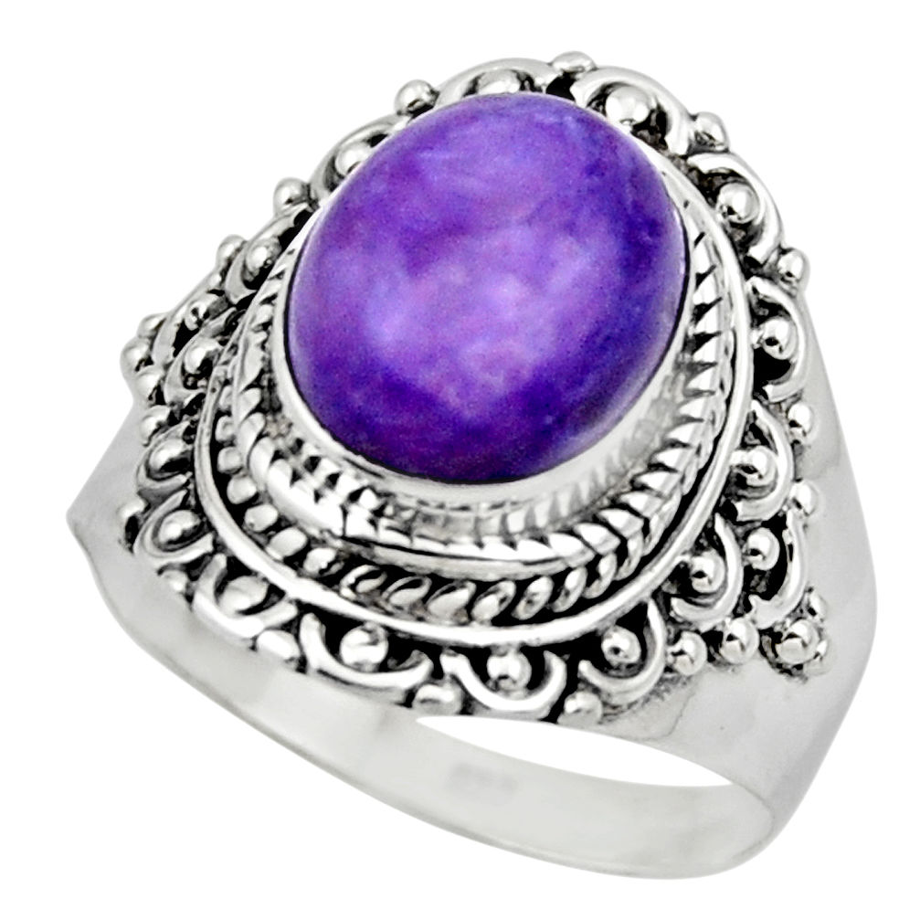5.12cts solitaire natural purple charoite (siberian) silver ring size 8 r49527