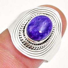 4.50cts solitaire natural purple charoite (siberian) silver ring size 8 y4029