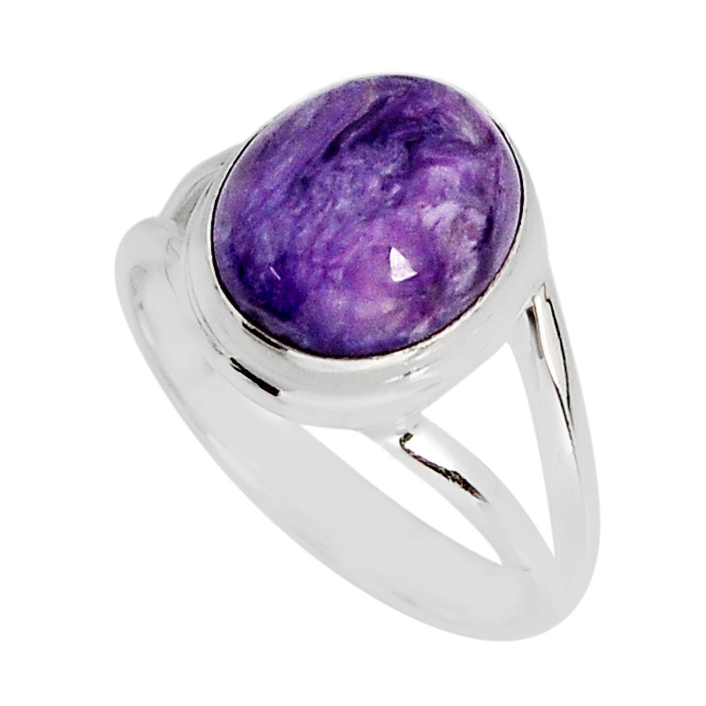 5.12cts solitaire natural purple charoite (siberian) silver ring size 8 y75120