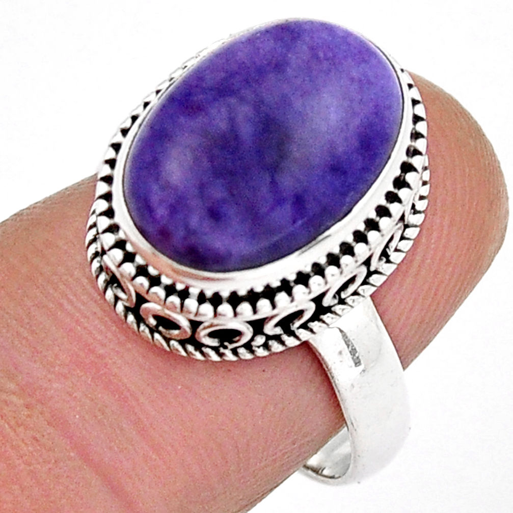 6.40cts solitaire natural purple charoite (siberian) silver ring size 7.5 y2936
