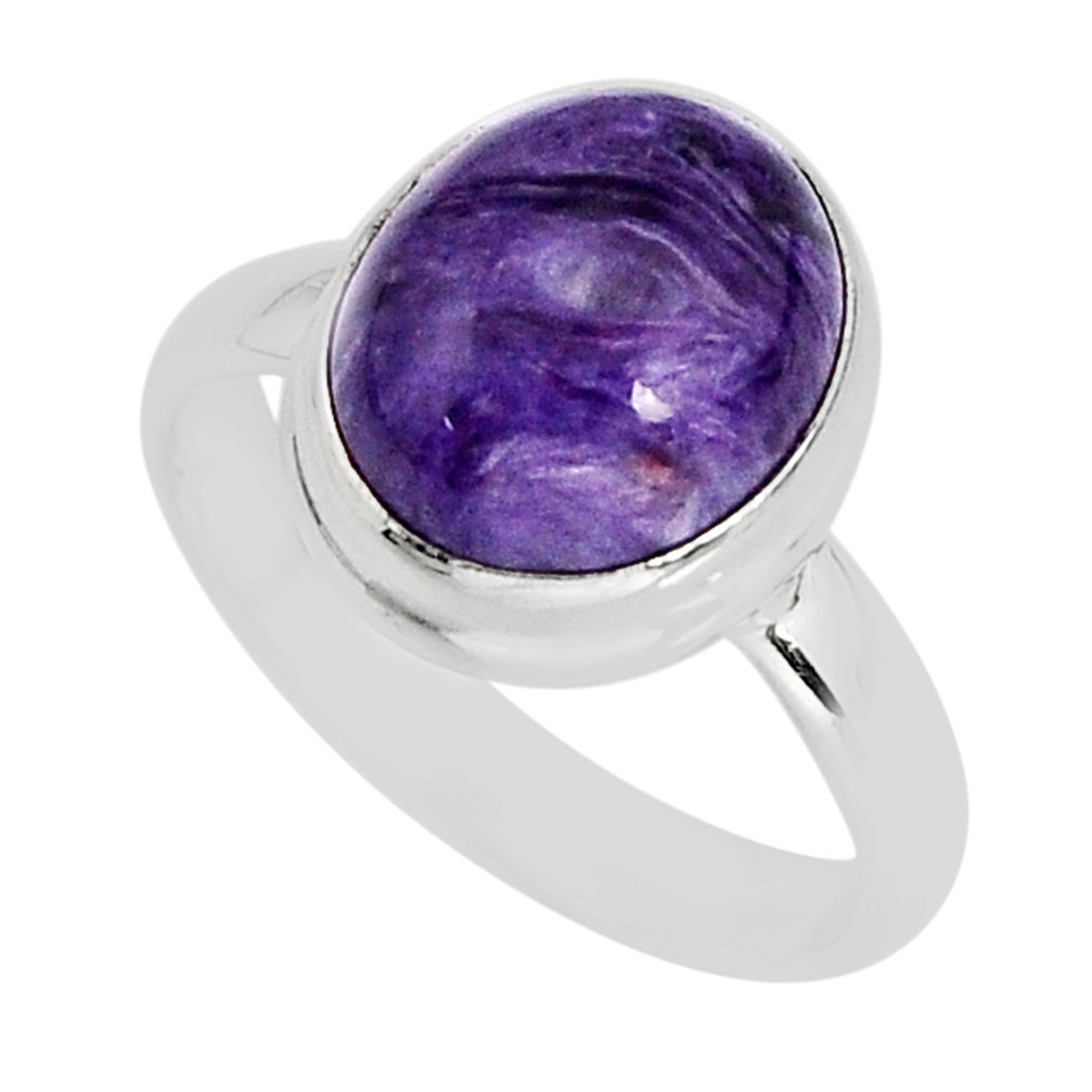 5.16cts solitaire natural purple charoite (siberian) silver ring size 7.5 y75116