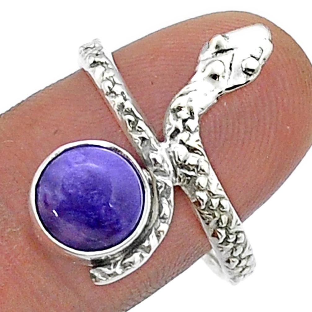 3.13cts solitaire natural purple charoite 925 silver snake ring size 8.5 u78682