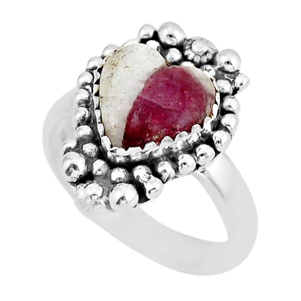 5.30cts solitaire natural purple lepidolite heart 925 silver ring size 8 y56501