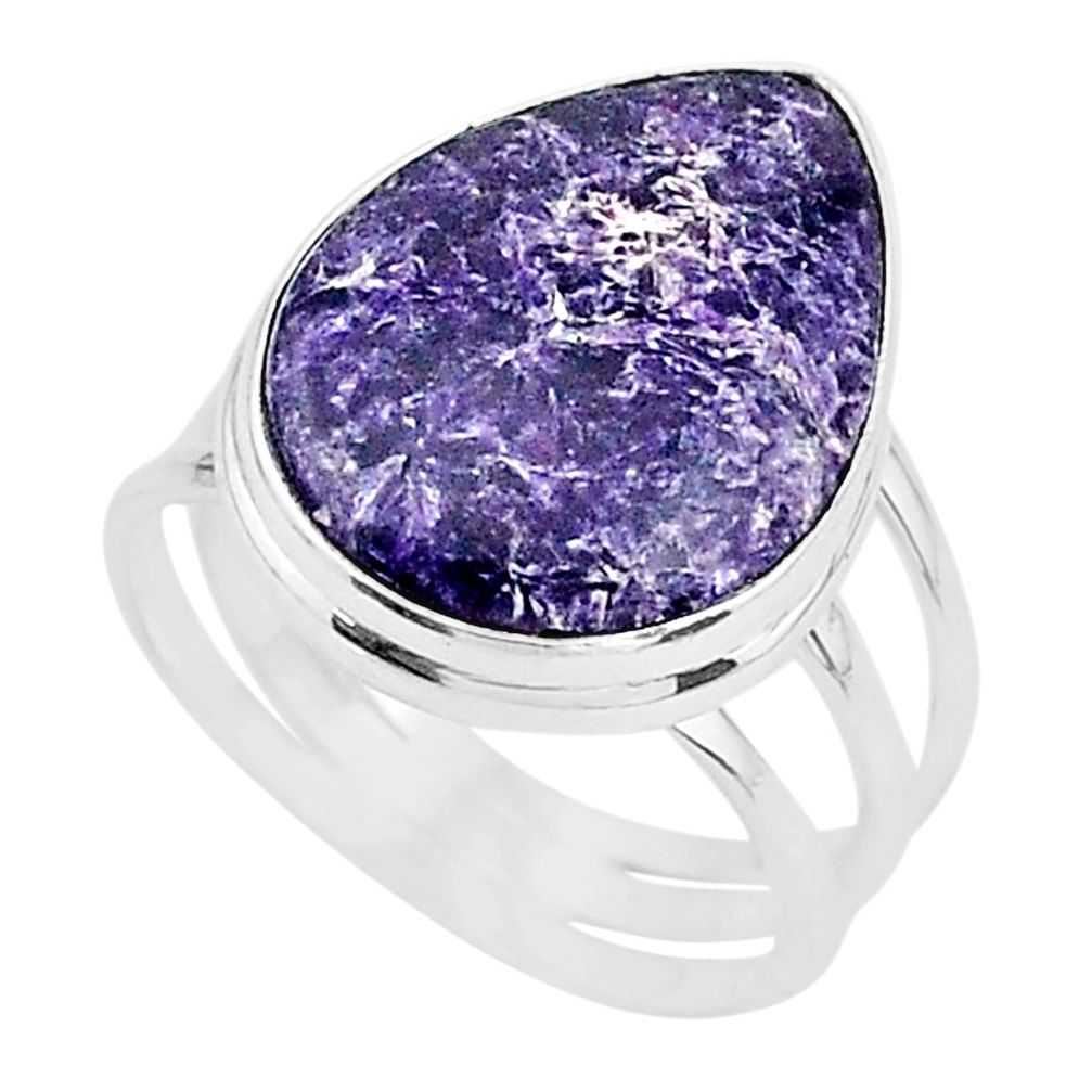 16.43cts solitaire natural purple lepidolite pear 925 silver ring size 10 t17798