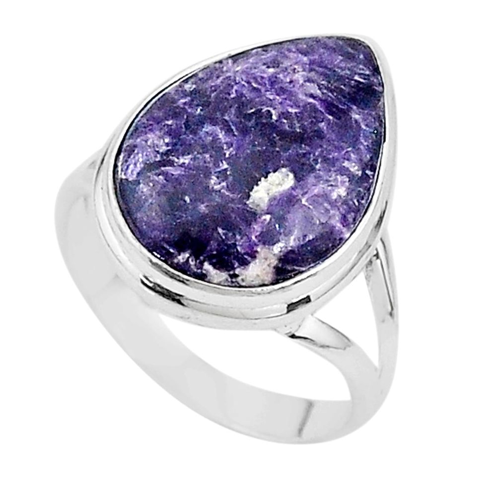 12.83cts solitaire natural purple lepidolite pear silver ring size 9.5 t17793