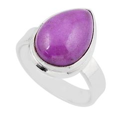 6.01cts solitaire natural purple phosphosiderite pear silver ring size 6 y46860