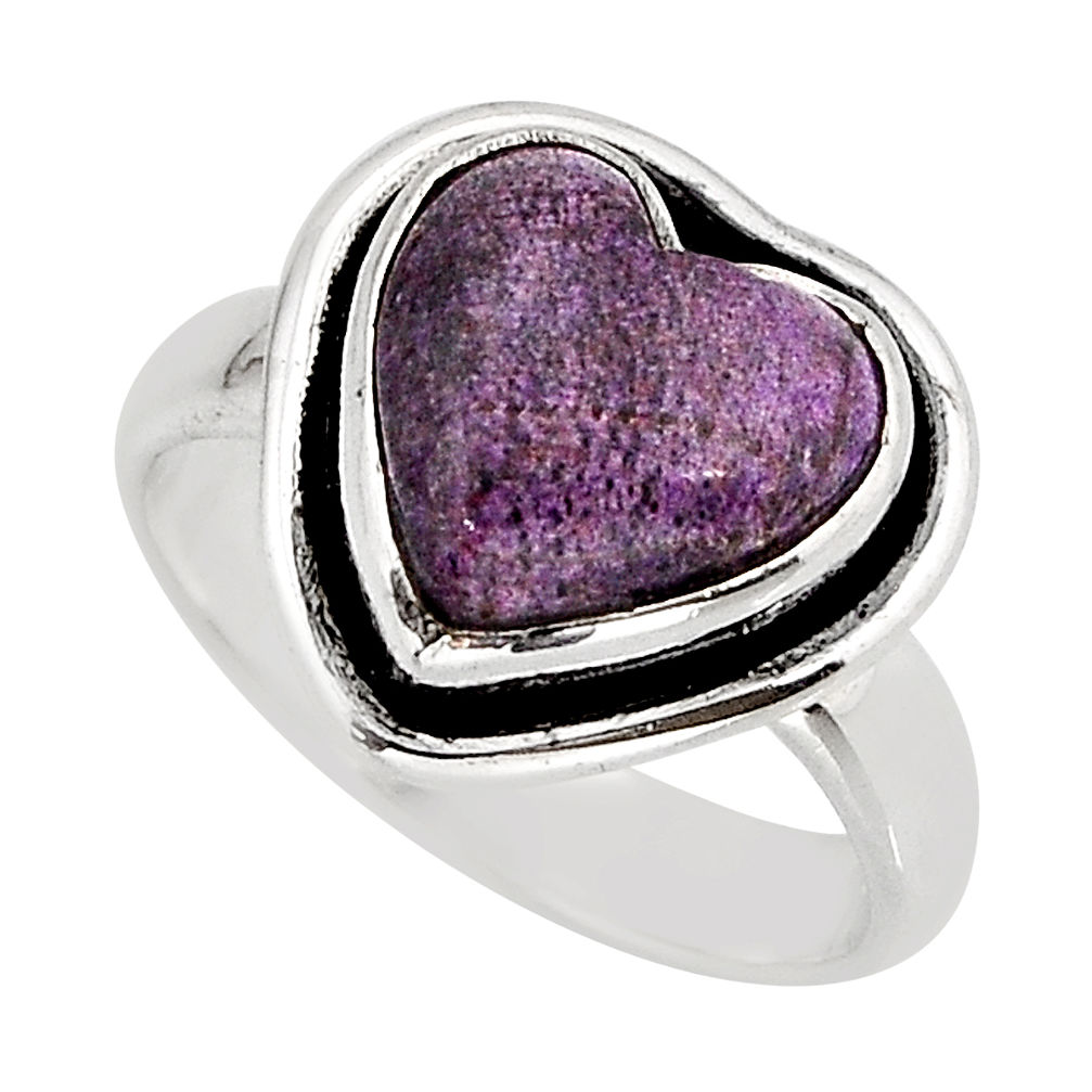 5.11cts solitaire natural purple stichtite heart 925 silver ring size 6 y75833