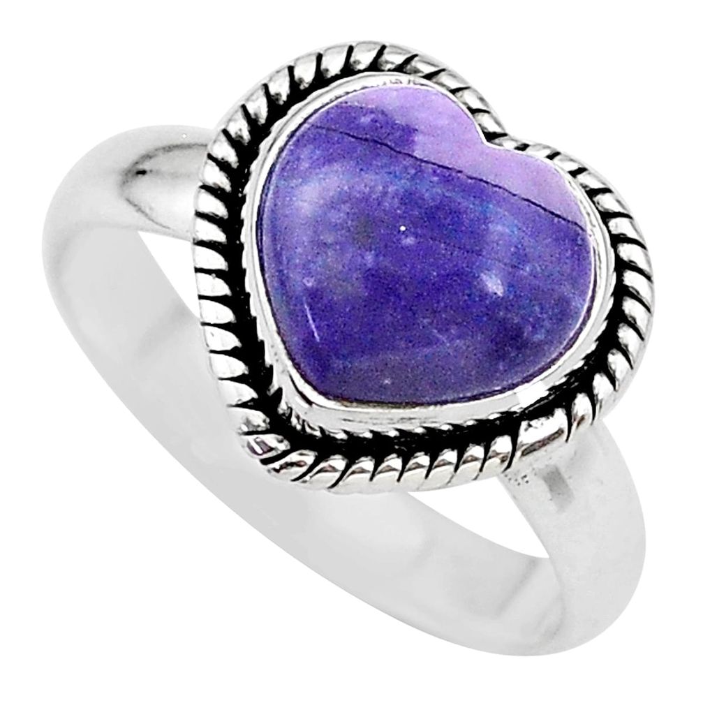 5.56cts heart purple tiffany stone 925 silver handmade ring size 9 t21753