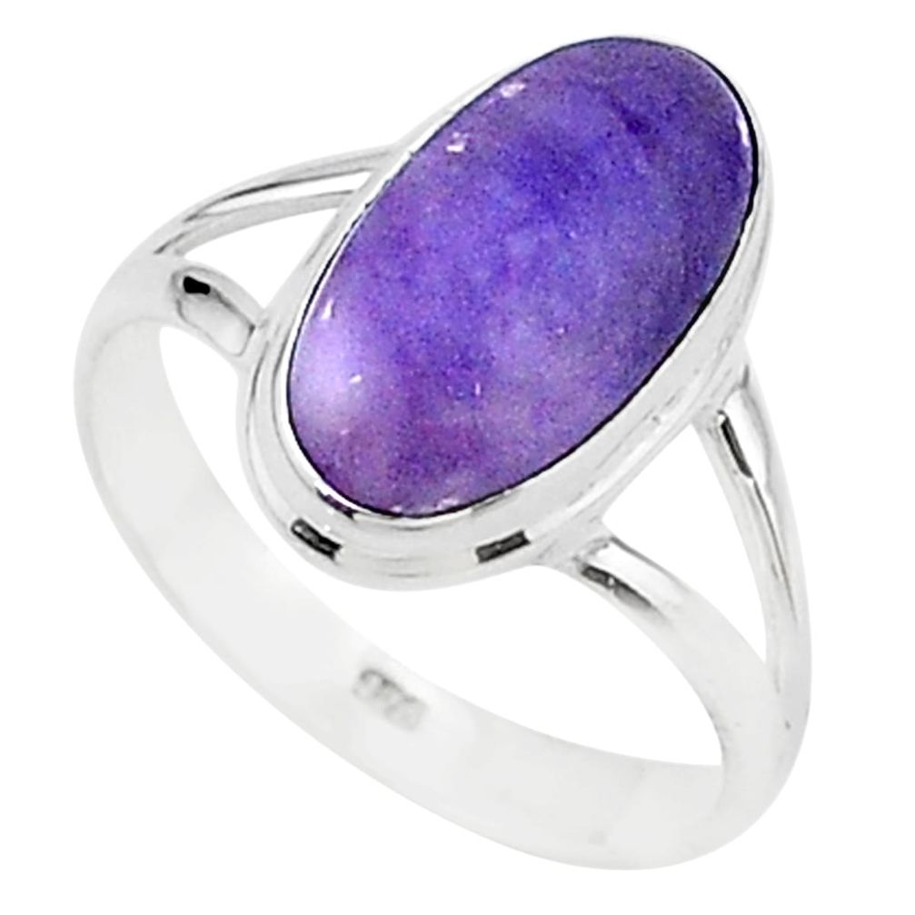 5.76cts solitaire natural purple tiffany stone 925 silver ring size 8.5 t15564