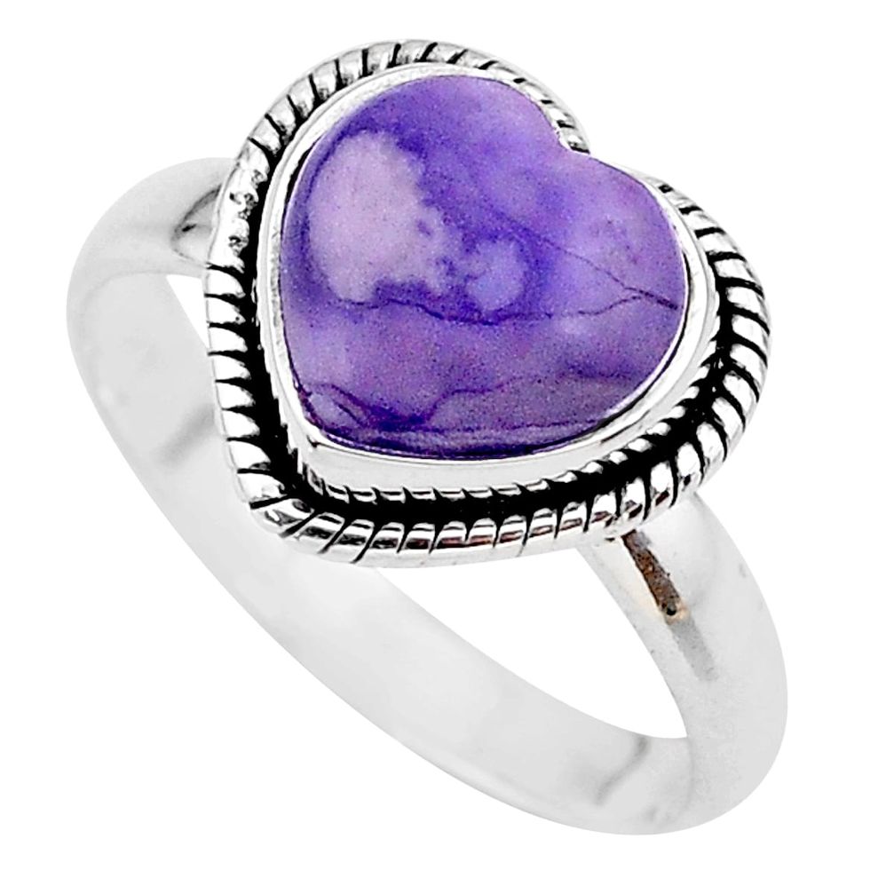 5.09cts heart purple tiffany stone 925 silver handmade ring size 9.5 t21742