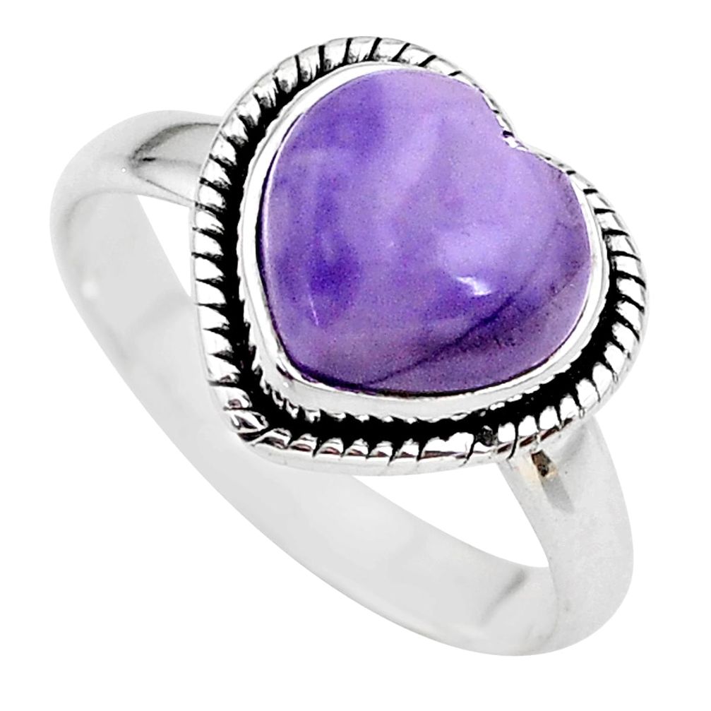 4.42cts heart purple tiffany stone 925 silver handmade ring size 9.5 t21747