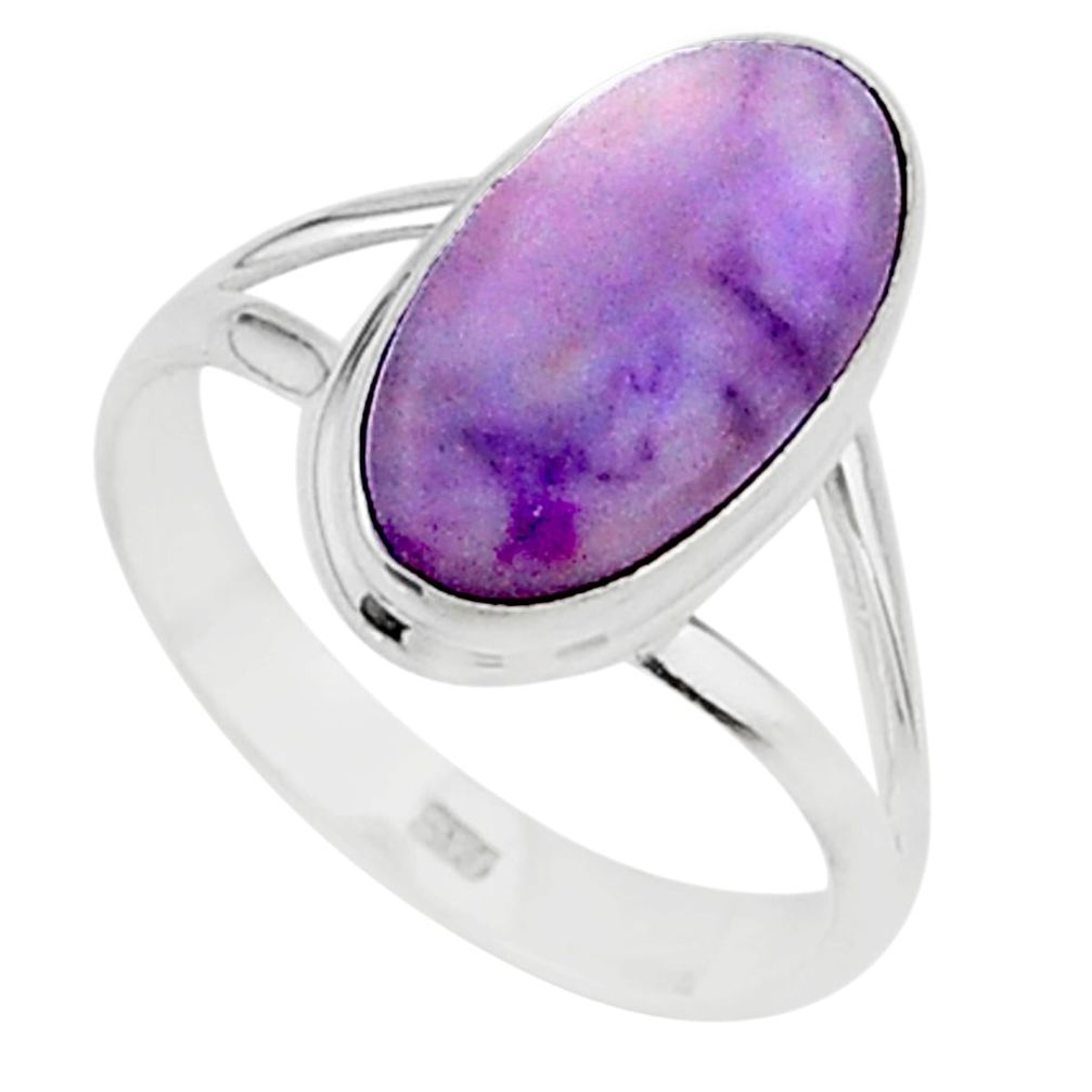 5.43cts solitaire natural purple tiffany stone oval silver ring size 8 t15563