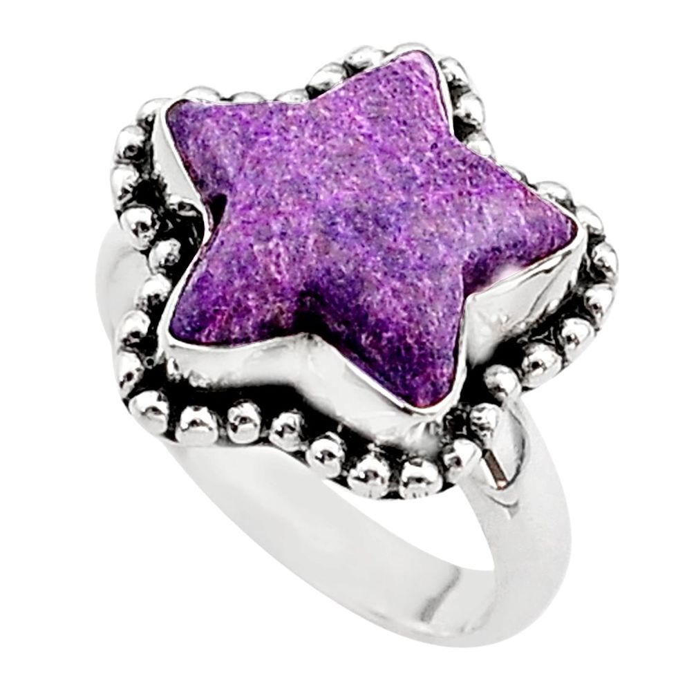 Solitaire natural purpurite stichtite 925 silver star fish ring size 8 t63346
