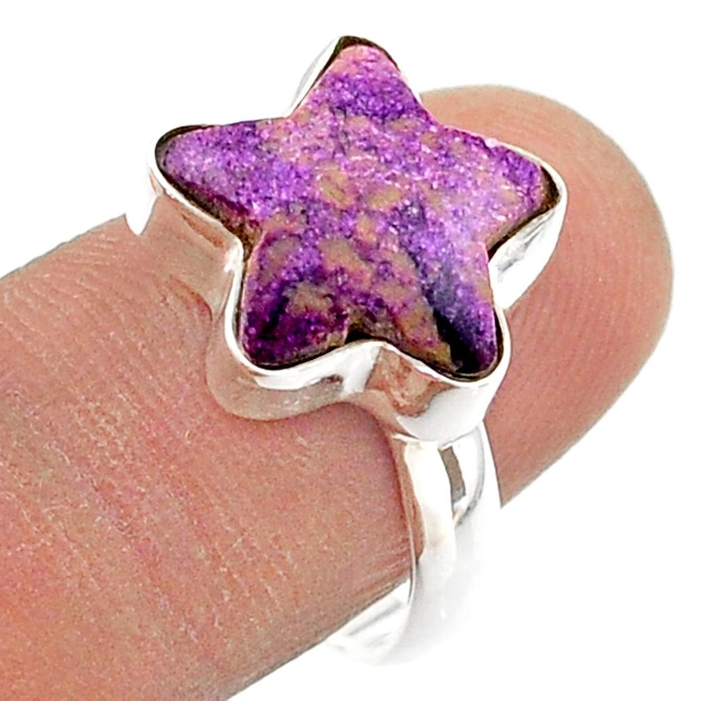 Solitaire natural purpurite stichtite 925 silver star fish ring size 8 t63388