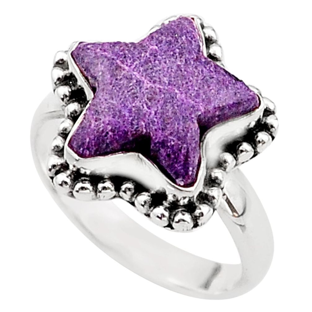 Solitaire natural purpurite stichtite 925 silver star fish ring size 9 t63345