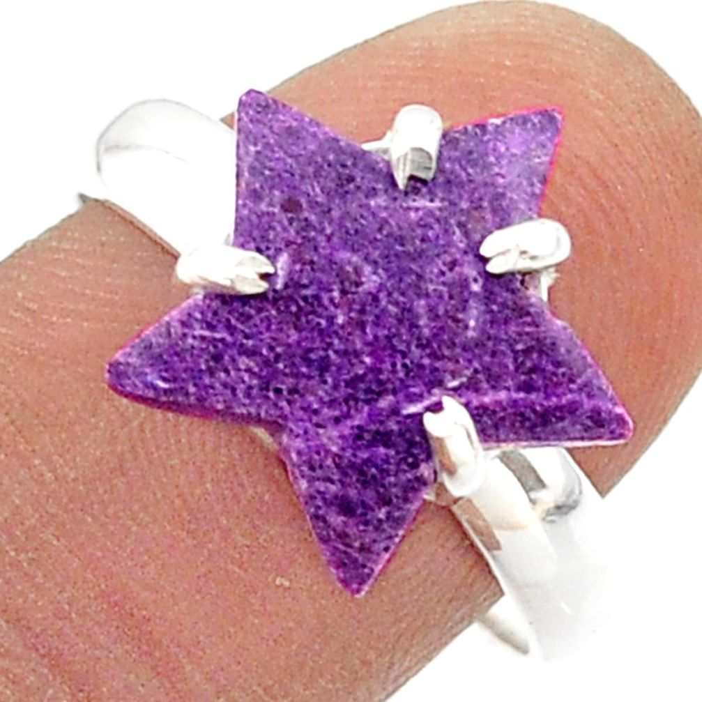 Solitaire natural purpurite stichtite 925 silver star fish ring size 9 t63452