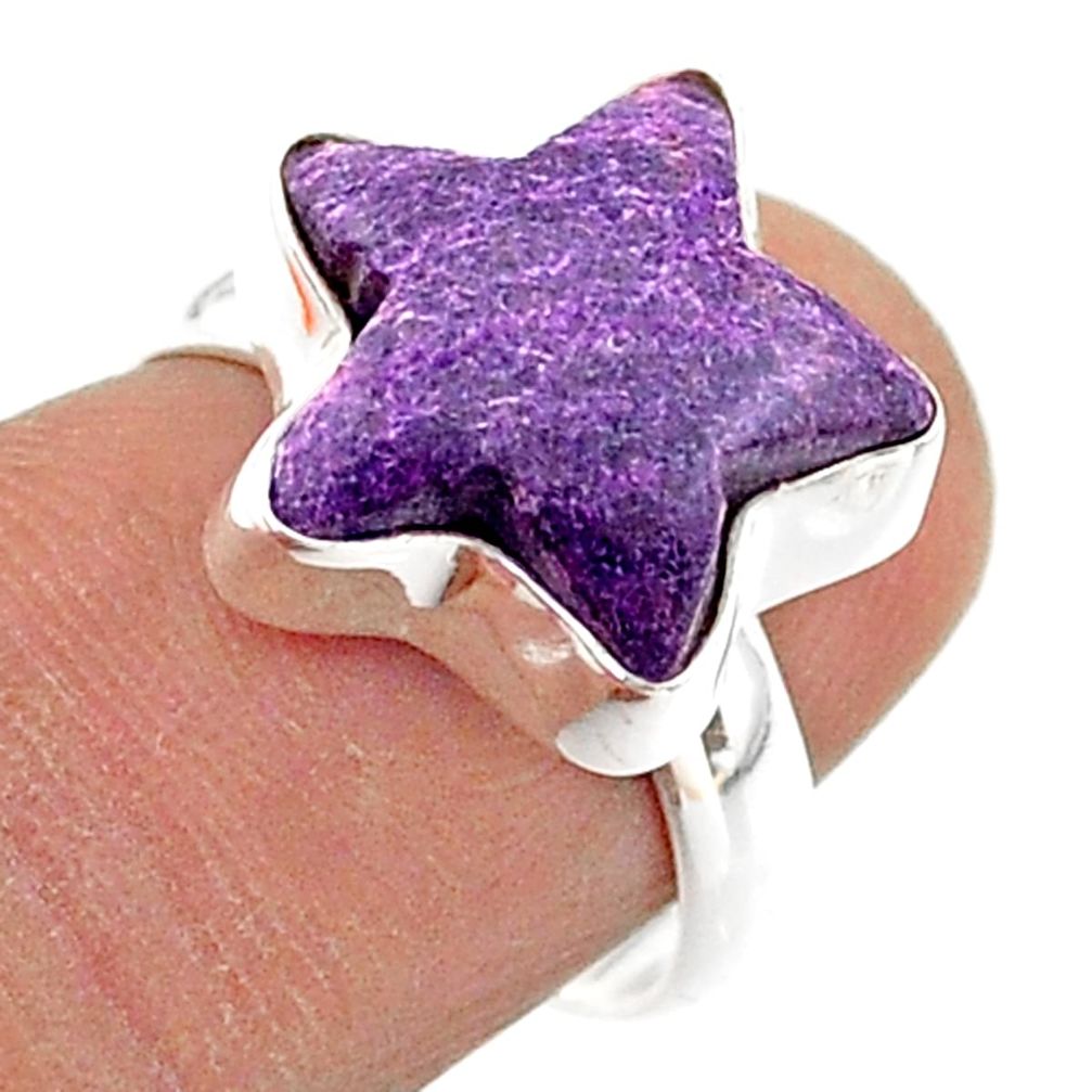 Solitaire natural purpurite stichtite 925 silver star fish ring size 6.5 t63387