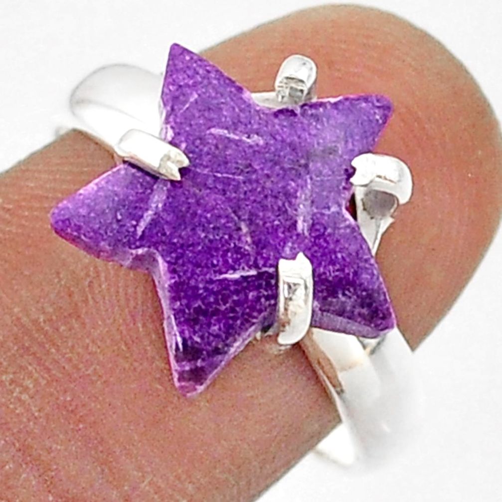 Solitaire natural purpurite stichtite 925 silver star fish ring size 8.5 t63427
