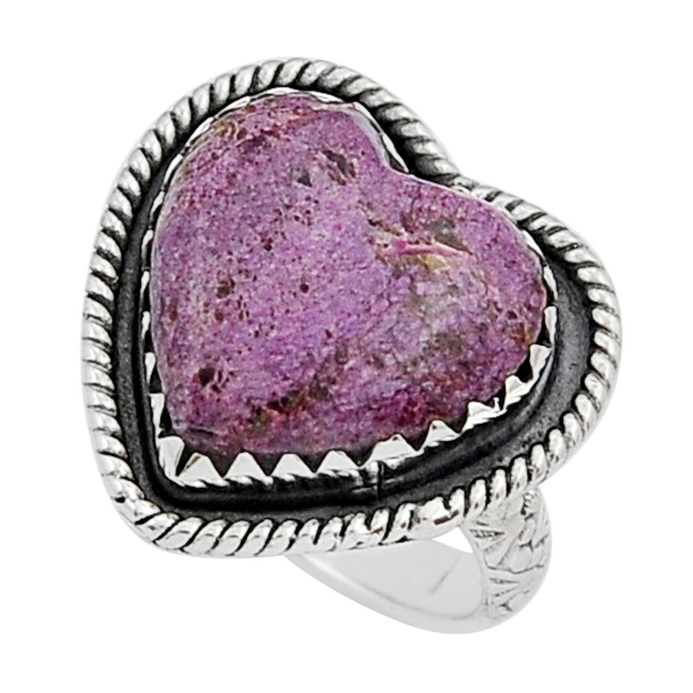 9.76cts solitaire natural purpurite stichtite heart silver ring size 6.5 y20032