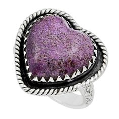 10.12cts solitaire natural purpurite stichtite heart silver ring size 6.5 y20033