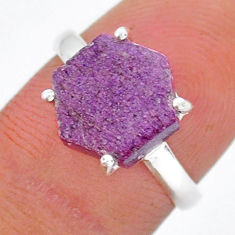 4.72cts solitaire natural purpurite stichtite hexagon silver ring size 7 y18288