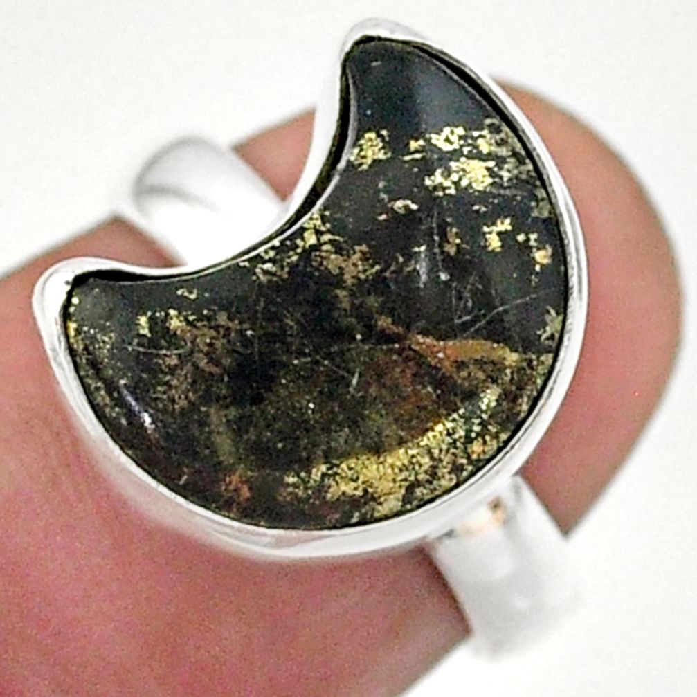 4.71cts solitaire natural pyrite in magnetite 925 silver moon ring size 6 t47790