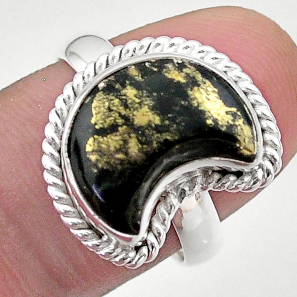 5.80cts solitaire natural pyrite in magnetite 925 silver moon ring size 8 t47715