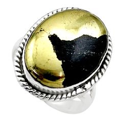 12.65cts solitaire natural pyrite in magnetite 925 silver ring size 7 t75185