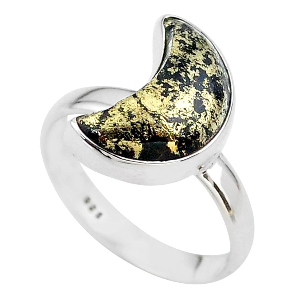 6.04cts moon natural pyrite in magnetite 925 silver ring size 8 t22074