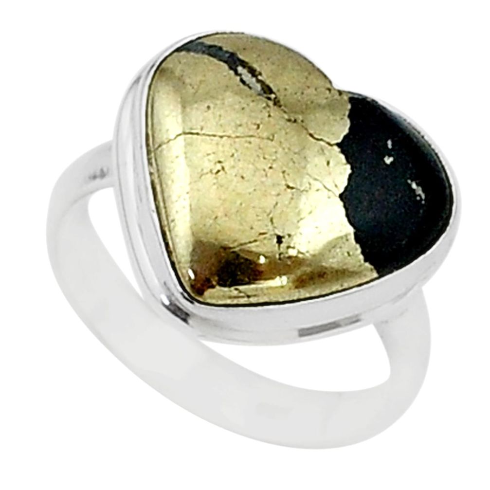 9.96cts solitaire natural pyrite in magnetite 925 silver ring size 6.5 t15599