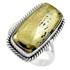 14.36cts solitaire natural pyrite in magnetite 925 silver ring size 8.5 t75197