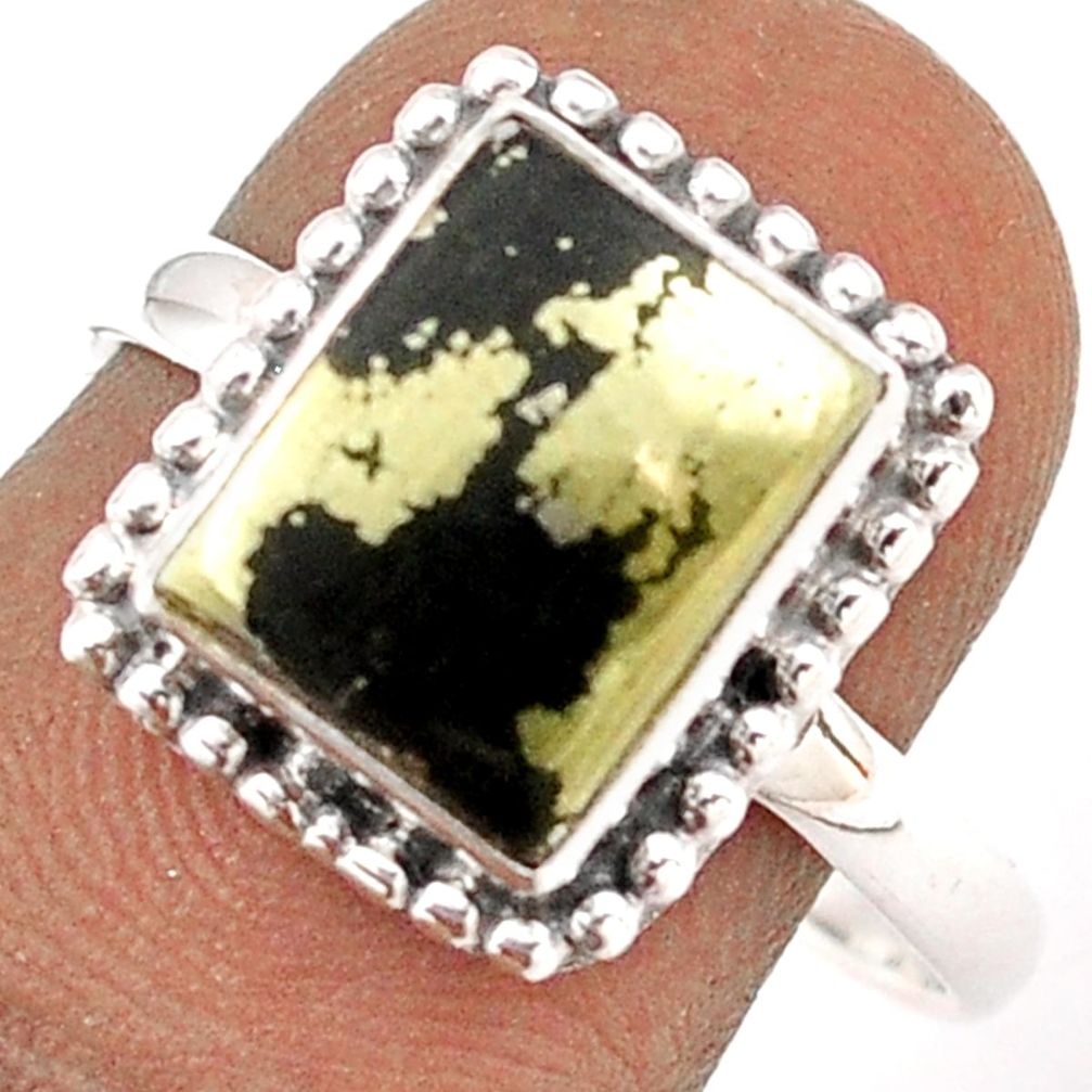 4.22cts solitaire natural pyrite in magnetite 925 silver ring size 8.5 t87567