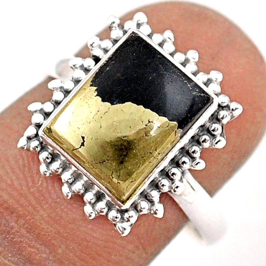 4.23cts solitaire natural pyrite in magnetite 925 silver ring size 7.5 t87641