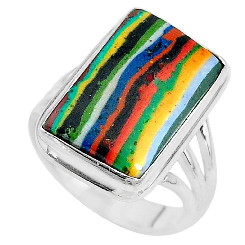 12.83cts solitaire natural rainbow calsilica 925 silver ring size 8 t10329