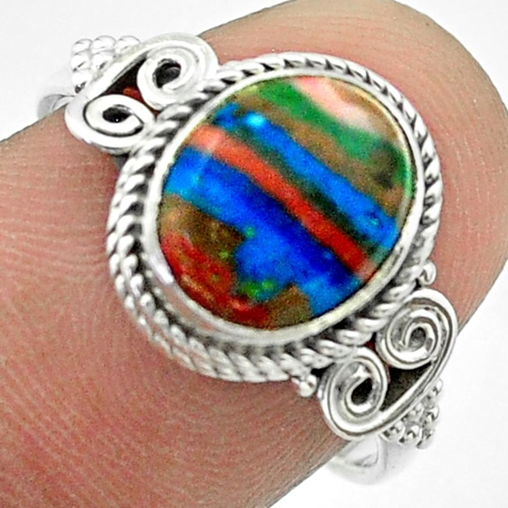 4.24cts solitaire natural rainbow calsilica 925 silver ring size 8 t57461