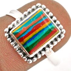 3.82cts solitaire natural rainbow calsilica 925 silver ring size 9 t87555
