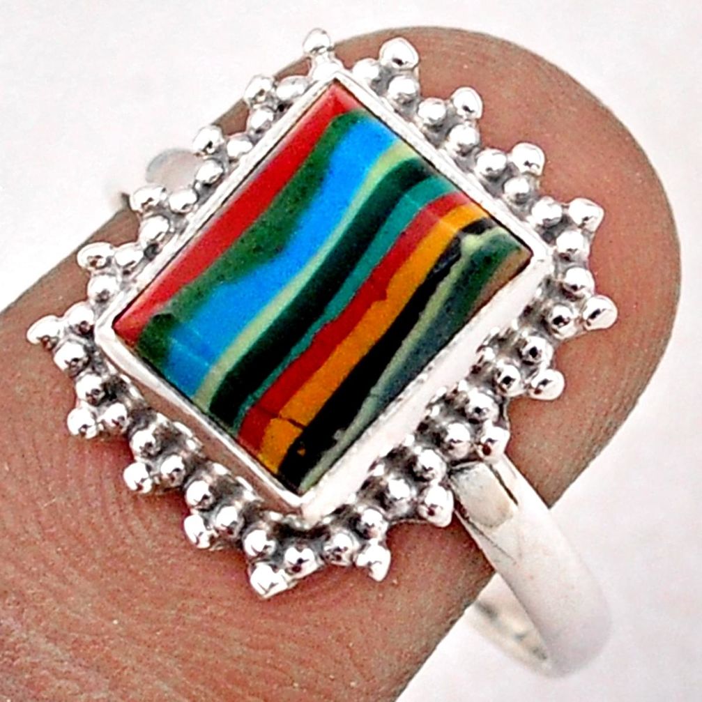 3.83cts solitaire natural rainbow calsilica 925 silver ring size 9 t87632