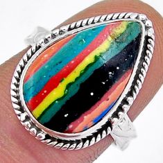 7.57cts solitaire natural rainbow calsilica pear 925 silver ring size 7 y3457
