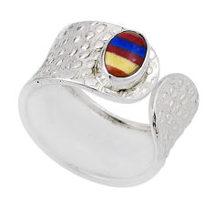 1.47cts solitaire natural rainbow calsilica silver adjustable ring size 6 n31046
