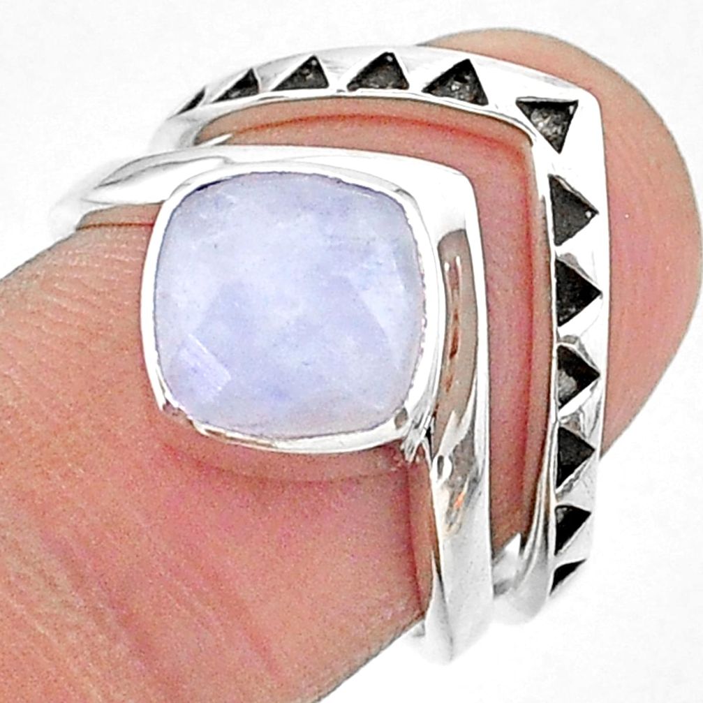 3.16cts solitaire natural rainbow moonstone 925 silver 2 rings size 6 t14821