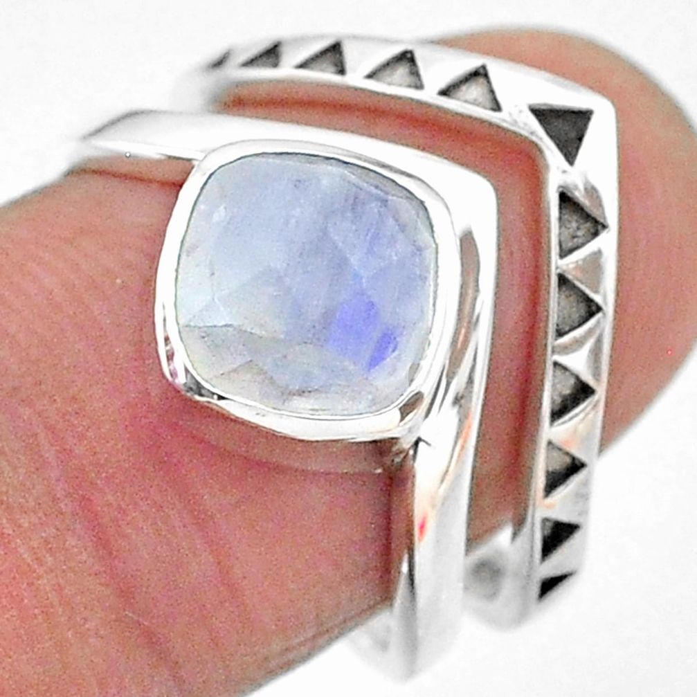 3.41cts solitaire natural rainbow moonstone 925 silver 2 rings size 8 t12062