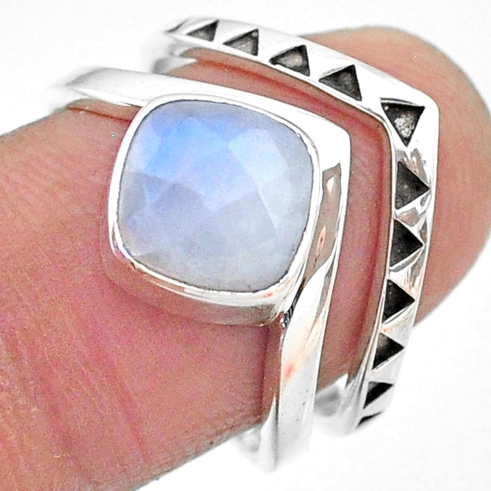 3.14cts solitaire natural rainbow moonstone 925 silver 2 rings size 8 t12069