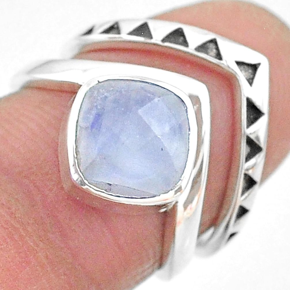 3.29cts solitaire natural rainbow moonstone 925 silver 2 rings size 5.5 t12074