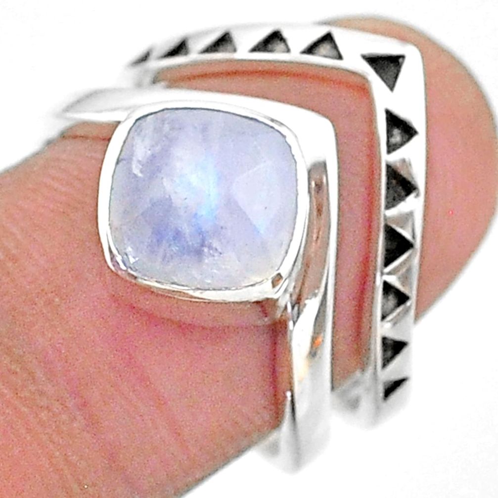 3.29cts solitaire natural rainbow moonstone 925 silver 2 rings size 7.5 t14822