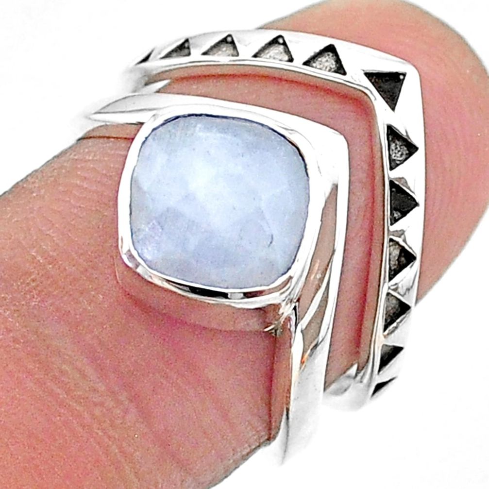 3.15cts solitaire natural rainbow moonstone 925 silver 2 rings size 6.5 t14828