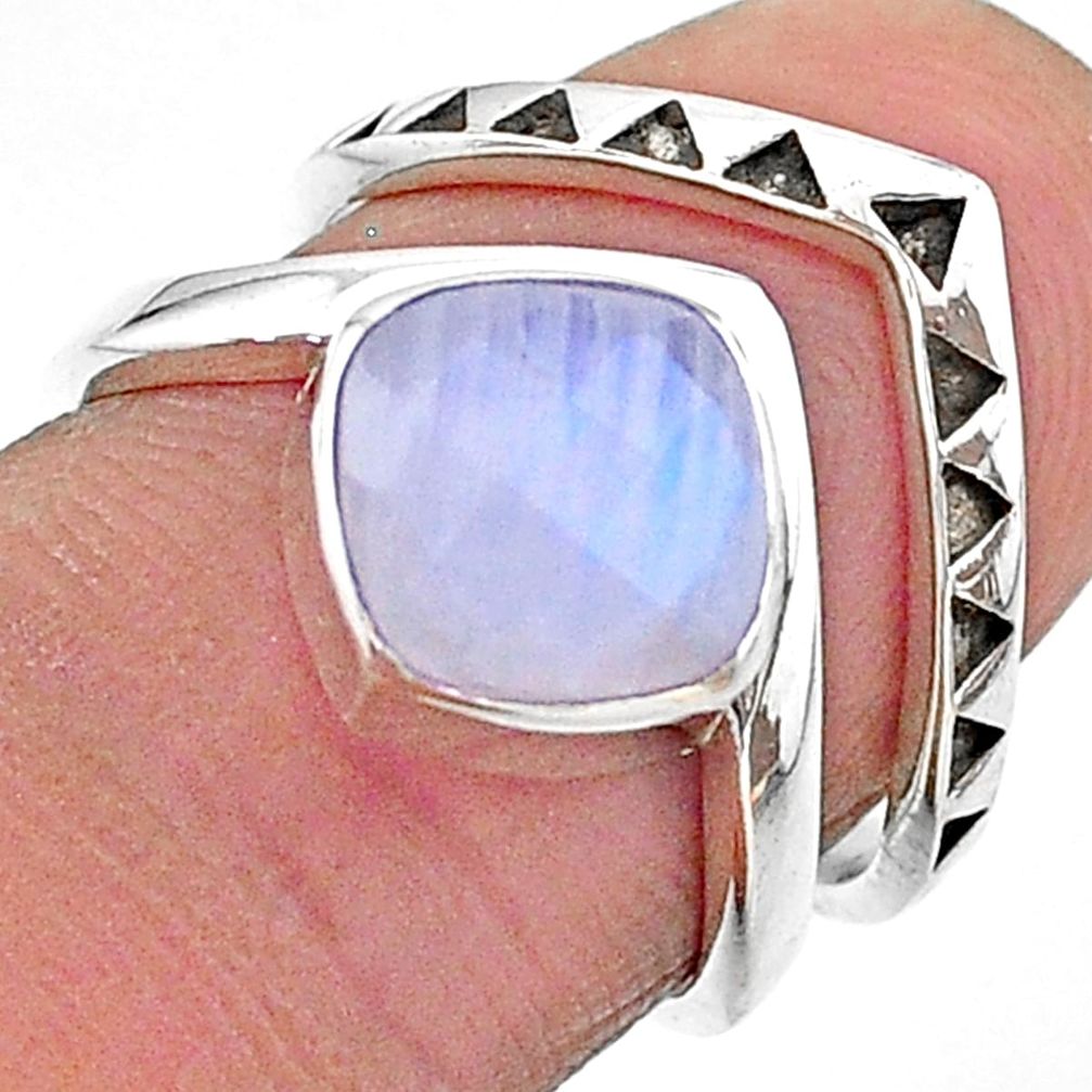 3.16cts solitaire natural rainbow moonstone 925 silver 2 rings size 6.5 t14830