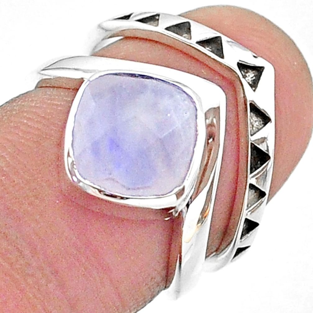 2.81cts solitaire natural rainbow moonstone 925 silver 2 rings size 5.5 t14831