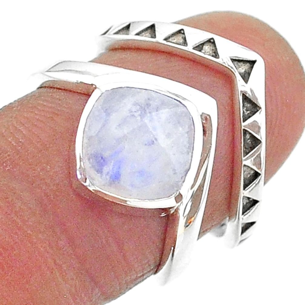 3.29cts solitaire natural rainbow moonstone 925 silver 2 rings size 6.5 t14840